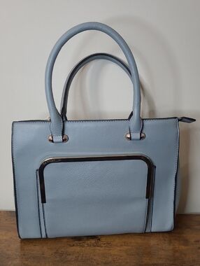 NWT La Terre Blueish Grey Faux Leather Handbag with Detachable Shoulder Strap